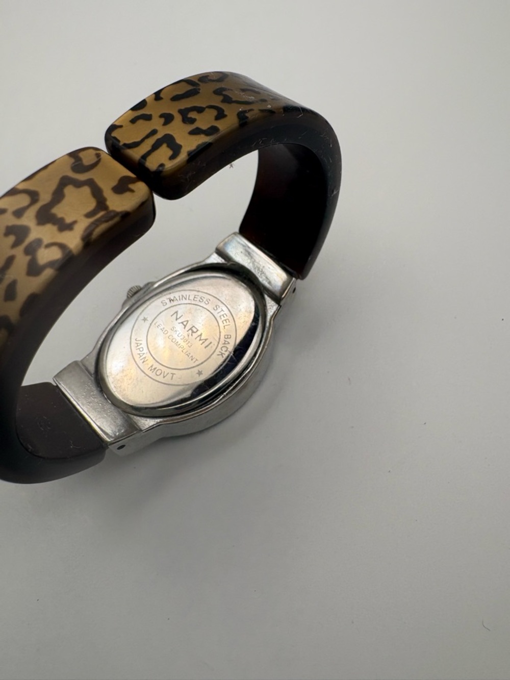 Narmi Leopard Print Oval Face Watch Bangle Cuff Bracelet New Battery Works! - Picture 6 of 7
